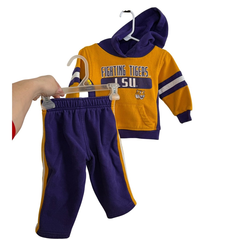 Kids LSU Fighting Tigers Hoodie Sweatshirt Pants Set 18 Months Purple Gold‎